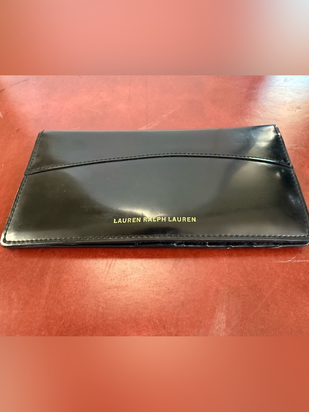 Lauren Ralph Lauren Black Patent Leather Checkbook Wallet Long Bifold Wallet
